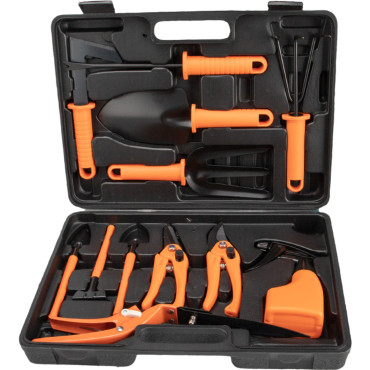 Set 12 accesorii pentru gradinarit  geanta depozitare inclusa, otel inoxidabil, 37 x 27 cm, portocaliu
