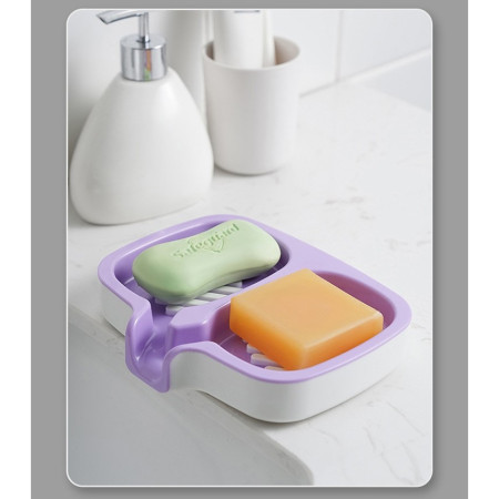 Savoniera Dubla,  Sistem de Scurgere a Apei, din ABS, 14.5 x 18 x 3 cm, Mov/Alb