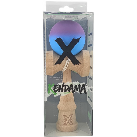 Kendama X Originala, Profesionala, Cyrax, din Lemn, Rubber Grip, 18 cm, Gradient Violet/Albastru