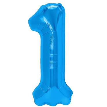 Balon din Folie Metalizata, Cyrax, Figurina Cifra, Tema Aniversare 100 cm, Ambalaj Individual, Pai inclus, Umflare cu Aer sau Heliu, Albastru, Cifra 1