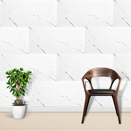 Set 10 Placi Tapet,  60 x 30 cm, Grosime 1.5 mm, din PVC, Model Imitatie de Marmura, Suprafata acoperita 1.8 mp, Alb