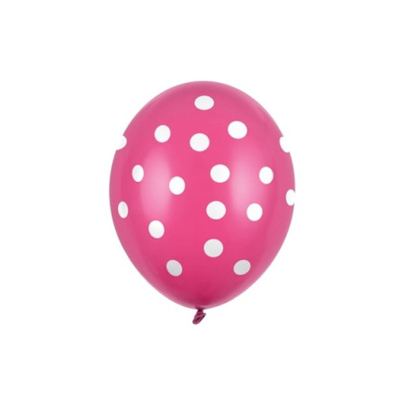Set 10 Baloane din Latex, Cyrax, Model Party cu Buline si Simple, 30 cm, Fucsia, 2.8 g