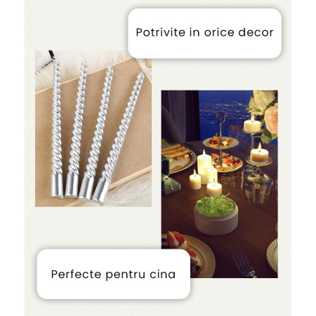 Set 4 Lumanari pentru Masa, Cina, Decor,  Model Rasucit, Lungime 25 cm, Mov