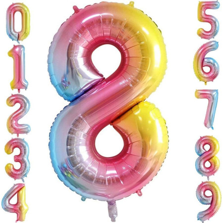 Balon din Folie Metalizata Gradient Cyrax, Figurina Cifra, Tema Aniversare 100 cm, Ambalaj Individual, Pai inclus, Umflare cu Aer sau Heliu, Multicolor, Cifra 8