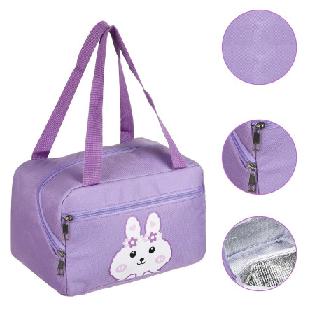 Geanta Termo-Izolanta, Cyrax, Compartimente Telefon si Tacamuri, Multifunctionala, Impermeabila, 30x21x20 cm, Design Iepuras, Mov