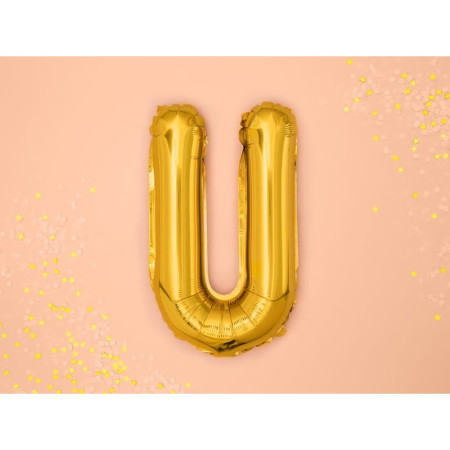 Balon Folie Metalizata Litera U, Cyrax, 80 cm, Umflati cu Heliu sau Aer, Ambalaj Individual, Pai inclus, Auriu