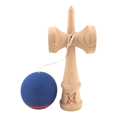 Kendama X Originala, Profesionala, Cyrax, din Lemn, 18 cm, Rubber Grip, Albastru inchis/Rosu