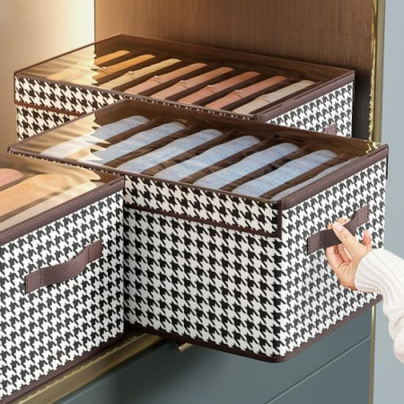 Cutie Depozitare,  Capac Transparent, Model In Carouri, Model Mare, Maro