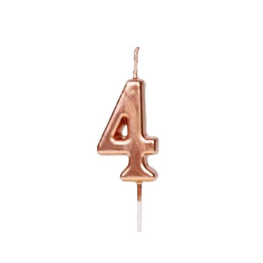 Lumanare de Tort, Cyrax, Model Cifra 4, Party, 4.5 x 2.5 cm, din Parafina, Rose Gold