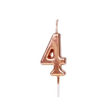 Lumanare de Tort, Cyrax, Model Cifra 4, Party, 4.5 x 2.5 cm, din Parafina, Rose Gold