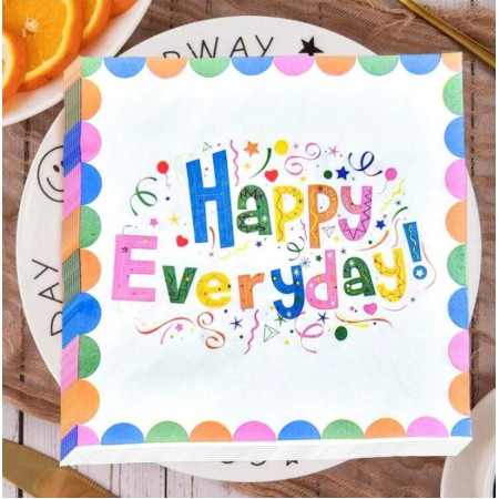 Set 20 Servetele de Masa, Cyrax, din Hartie, 33 x 33 cm, Model Happy Everyday, Multicolor