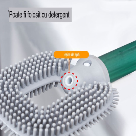 Perie de Toaleta,  cu Recipient pentru Detergent, din Plastic+TPR, Montare fara Perforare, 40 x 9 cm, Verde