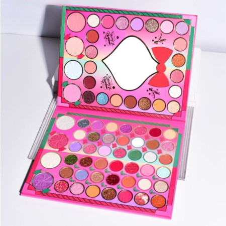 Set de Machiaj Kevin&Coco, 72 de Culori, Paleta de Farduri, Iluminatoare, Blush, Model Christmas Babe, Oglinda Glob, 25.5x20x1.7 cm, Multicolor