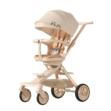 Carucior Sport Cyrax 3in1, 6-36 Luni, Pliabil, Tavita pentru Masa, Pat de Dormit, Centura de Siguranta, Roti 360 Grade, Reversibil, Parasolar, Maner Reglabil, 64 x 35 x 100 cm, Panda, Crem