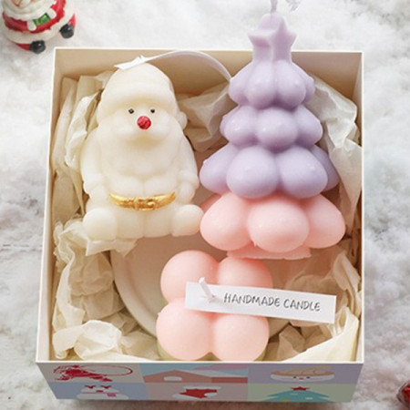 Lumanari Parfumate de Craciun,  Gift Box Set cu 3 Lumanari Aromaterapie, 11 x 11 x 7.5 cm, Mov Roz