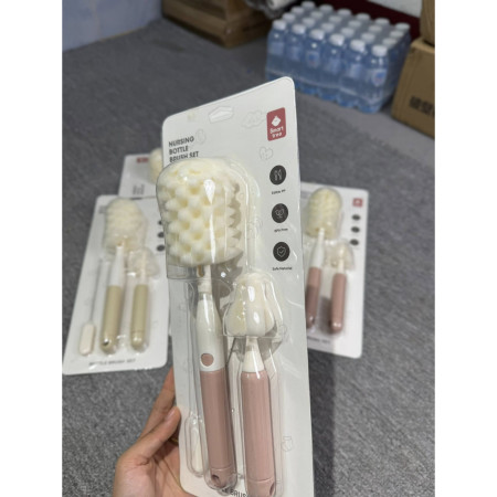 Set 3 Perii de Spalat Biberoane, Cyrax, pentru Tetina, Biberon, Pai, Materiale Sigure, fara BPA, Curatare 360°, Roz