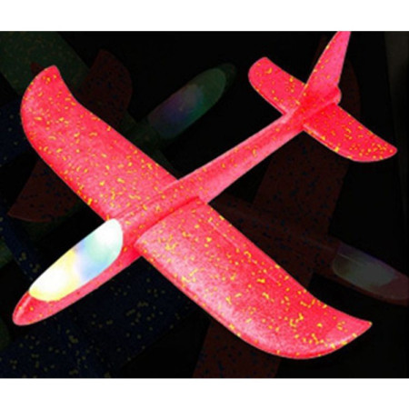 Avion planor din polistiren in punga , lungime 47 cm , Rosu , cu lumini pe cap, Cyrax