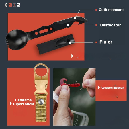 Kit supravietuire multifunctional  Instrumente profesionale, Agatatoare ghiozdan, pentru Camping, Drumetii, Aventuri in aer liber, borseta inclusa, gri