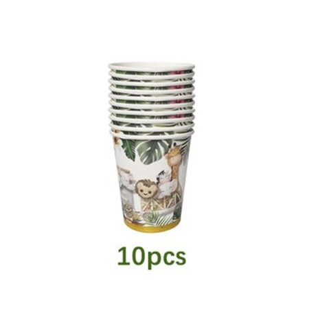 Pahare Cartonate pentru Petreceri, Cyrax, Set 10 Pahare Cartonate pentru Zile de Nastere, Model Safari cu animale, 230 ml, 8.6 x 7.5 cm, Multicolor
