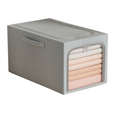 Cutie de Depozitare,  49L, din In si Bumbac, Pliabila, Cadru din Otel, 47 x 35 x 30 cm, Albastru Fumuriu