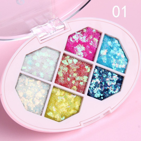 Paleta cu Glitter, Cyrax, Varianta 1, 7 Nuante, Pentru Corp si Par, 50 g, Rezistent la Apa, 9.8 x 6.8 cm, Multicolor