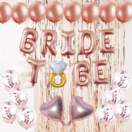 Set Baloane din Folie Metalizată, Cyrax, Model Bride To Be, Litere de 40 cm, Baloane Party, Ambalaj Individual, Pai Inclus, Umflare cu Aer sau Heliu, Roz