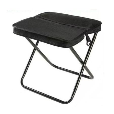 Scaun Taburet Pliabil pentru Camping,  pentru Adulti, Scaun Portabil, Pescuit, din Panza Oxford si Cadru Metalic, Mare 31 x 29 x 25 cm, Negru