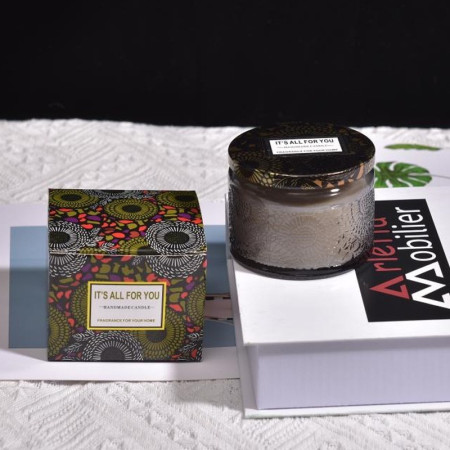 Lumanare Parfumata,  Model Borcan, Gri, Aroma de Lemn de Santal