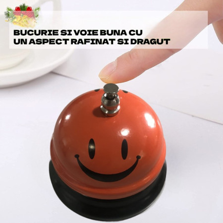 Clopotel Metalic Multifunctional, Cyrax, Portocaliu cu Imprimeu Smiley Face, 7.5x7.5x6.5 cm, Receptie, Restaurant, Cafenele