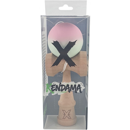 Kendama X Originala, Profesionala, Cyrax, din Lemn, Rubber Grip, 18 cm, Roz/Verde