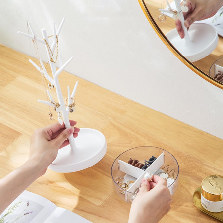 Cutie de Bijuterii,  Rotativa, cu Suport Tip Ramura, 36.5 x 14 cm, din ABS+PP, Alb