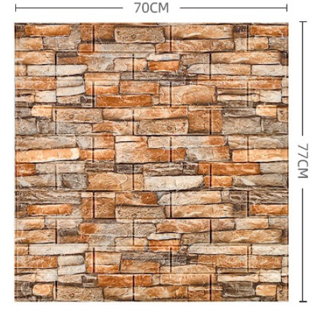 Set 10 Placi Tapet 3D,  70 x 77 cm, Grosime 3 mm, din Polietilena, Model Caramida, Suprafata acoperita 5.3 mp, Piatra Galbena