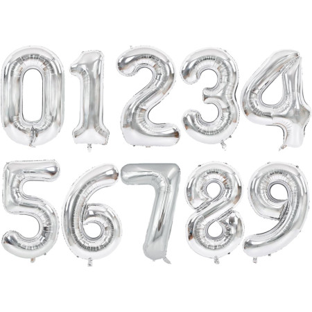 Balon din Folie Metalizata, Cyrax, Figurina Cifra, Tema Aniversare 100 cm, Ambalaj Individual, Pai inclus, Umflare cu Aer sau Heliu, Argintiu, Cifra 5