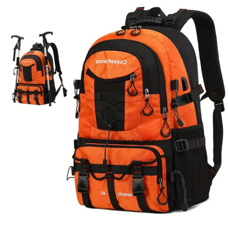 Rucsac Multifunctional de Alpinism,  Capacitate 36-55 L, de Calatorie, Impermeabil, Slot USB Incarcare Telefon, Bretele Reglabile, 52 x 34 x 19 cm, Portocaliu