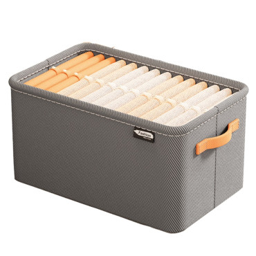 Cutie Depozitare  pentru Haine, lucruri, din Textil cu Cadru Metalic, Manere Laterale, forma Dreptunghiulara, 42 x 28 x 25 cm, volum 29 L, Gri