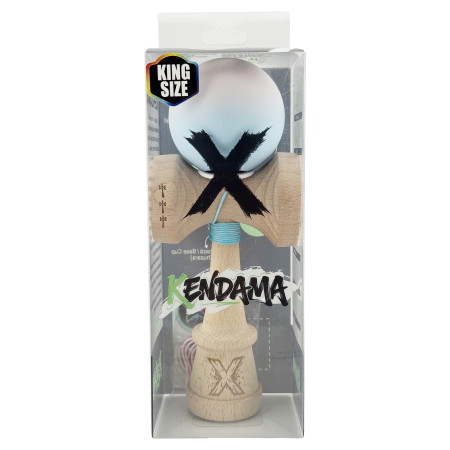 Kendama X Originala, Profesionala, Cyrax, Rubber Grip, Cupe Mari KING SIZE V3, Gaura in Baza, Rulment Metalic, din lemn 18 cm, Ata 62/65 cm, Gradient Lila/Turcoaz