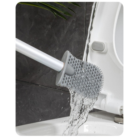 Perie de Toaleta,  cu Recipient pentru Lichid, perie din TPR, Montare fara Perfoare, 12 x 6.5 x 40 cm, Alb