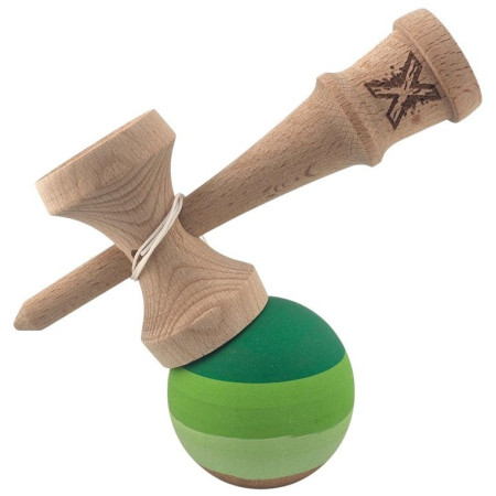 Kendama X Originala, Profesionala, Cyrax, din Lemn, Rubber Grip, 18 cm, Verde in 3 Culori