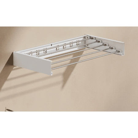 Suport Haine,  Depozitare si Uscare Rufe, din Aluminiu, Pliabil, Impermeabil, Montare prin Perforare, 80 cm, Alb