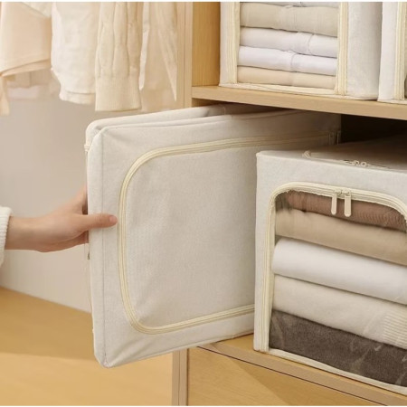 Cutie de Depozitare,  49L, din In si Bumbac, Pliabila, Cadru din Otel, 47 x 35 x 30 cm, Kaki