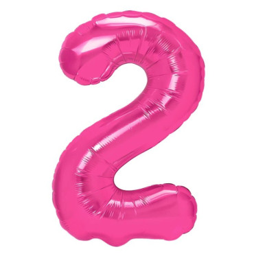 Balon din Folie Metalizata Cyrax, Figurina Cifra, Tema Aniversare 80 cm, Ambalaj Individual, Pai inclus, Umflare cu Aer sau Heliu, Roz, Cifra 2