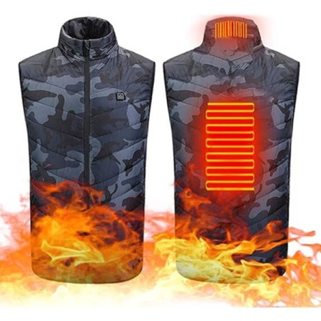 Vesta cu Incalzire,  Unisex, 2 Zone de Incalzire, Umplutura Bumbac, 3 Trepte de Temperatura, Incarcare USB, Albastru, 74 - 84 kg, Marime XXXL