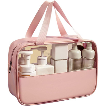 Geanta pentru cosmetice, Cyrax, Geanta pentru Voiaj sau Organizarea produselor Cosmetice, Geanta pentru Machiaj, din PVC si PU, 26 x 15 x 10 cm, Roz