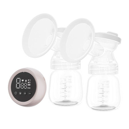 Pompa de San Electrica 2 in 1, Cyrax, cu 2 Biberoane, Capacitate 180 ml, Incarcare USB Tip C, 1200 mAh, 2 Moduri, 9 Viteze, Roz Transparent