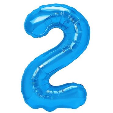 Balon din Folie Metalizata, Cyrax, Figurina Cifra, Tema Aniversare 100 cm, Ambalaj Individual, Pai inclus, Umflare cu Aer sau Heliu, Albastru, Cifra 2