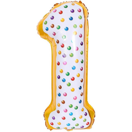 Balon din Folie Metalizata Cyrax, Figurina Cifra, Model Candy, Tema Aniversare 100 cm, Ambalaj Individual, Pai inclus, Umflare cu Aer sau Heliu, Multicolor, Cifra 1