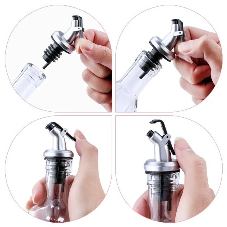 Sticla de Ulei de Masline, Cyrax, Sticla etansa pentru Lichide de Bucatarie, Sticla pentru Uleiuri, Sosuri, Otet, Capac din Inox Dozator, 19.5 x 4.8 cm, volum 150 ml, Transparent 