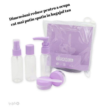 Set Recipiente pentru Cosmetice, Cyrax, 5 Piese, cu Gentuta, pentru Calatorii, Reutilizabile, Mov, Material Plastic, 40 ml, 10g