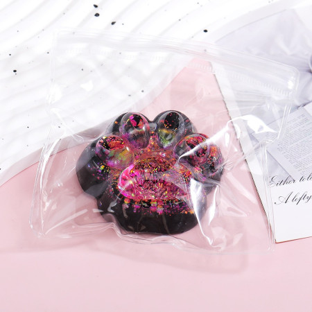 Jucarie Antistres Squishy, Cyrax, cu Revenire Lenta, Squeeze Pinch Family, Model Labuta de Pisica cu Sclipici, 6.5x6 cm, 60g, Ambalaj Transparent, Roz-Negru