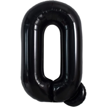 Balon Folie Metalizata Litera Q, Cyrax, 40 cm, Umflati cu Heliu sau Aer, Ambalaj Individual, Pai inclus, Negru
